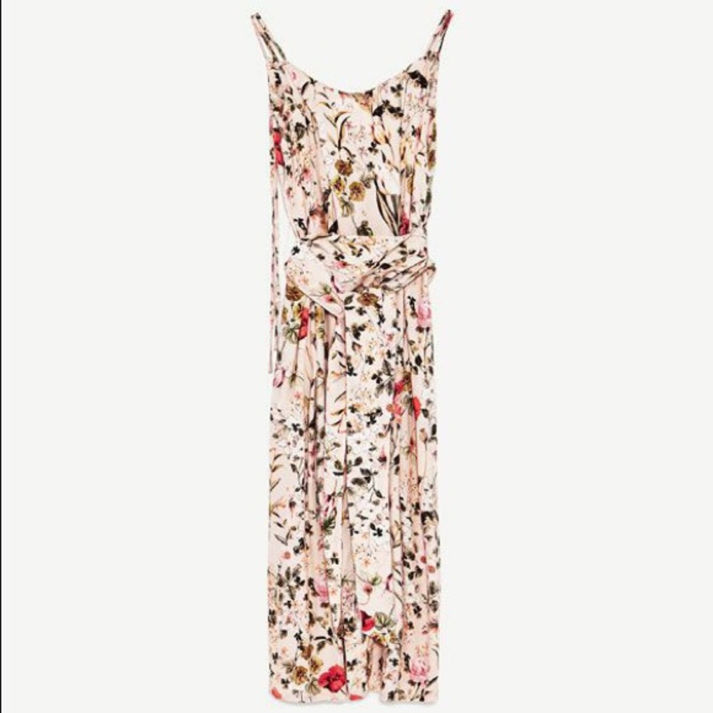 NWT Zara Nude Pink Floral Print Flowy Jumpsuit - Picture 6 of 6